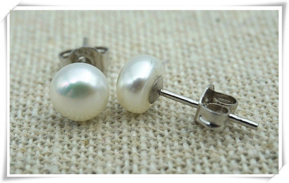 SELECT SIZE-One pair white pink purple pearl stud earrings, button round Pearl studs, Sterling silver, Christmas, SE1-008