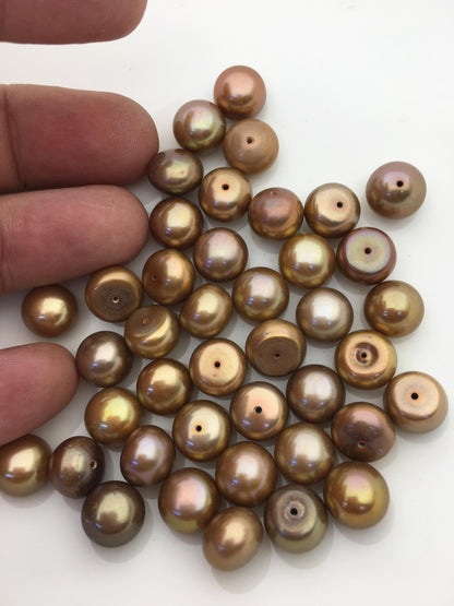 20pcs AAA 10-11mm Brown button round freshwater loose pearl,half drilled,BTN10-T4