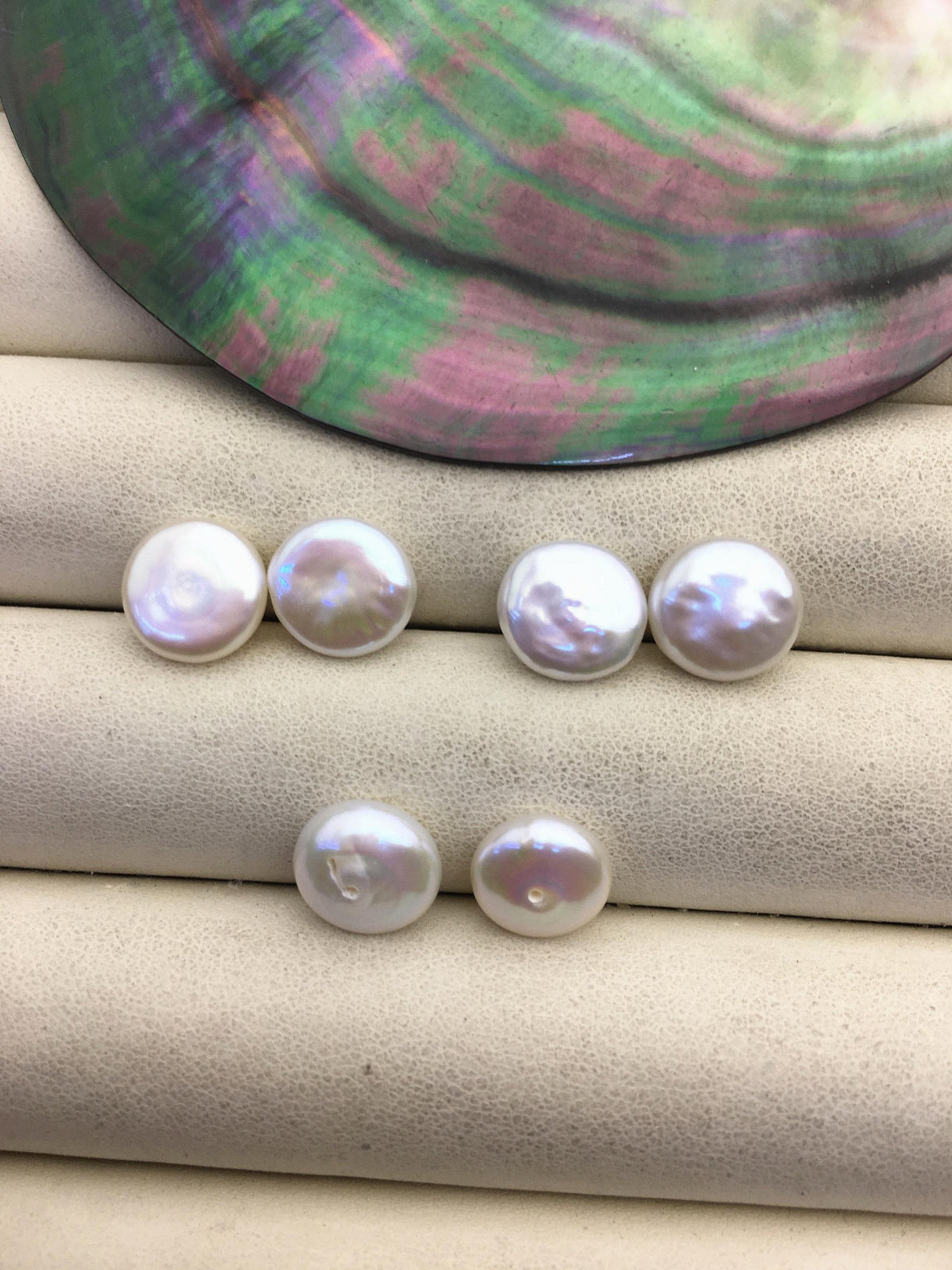 2 pairs AA+ 10-11mm White Coin Freshwater Pearls Pair, high luster- Coin Pearl-petite Pearl- 0.9mm bottom half hole, COIN10-3A-2