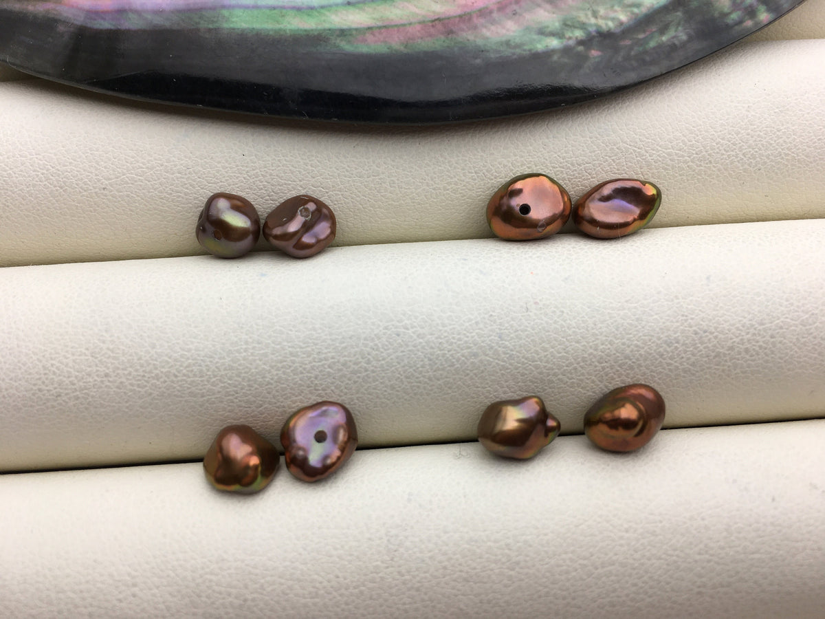 2 pairs AAA 6-7mm Brown keshi pearls Pair,for make stud earrings,ZS-127-38