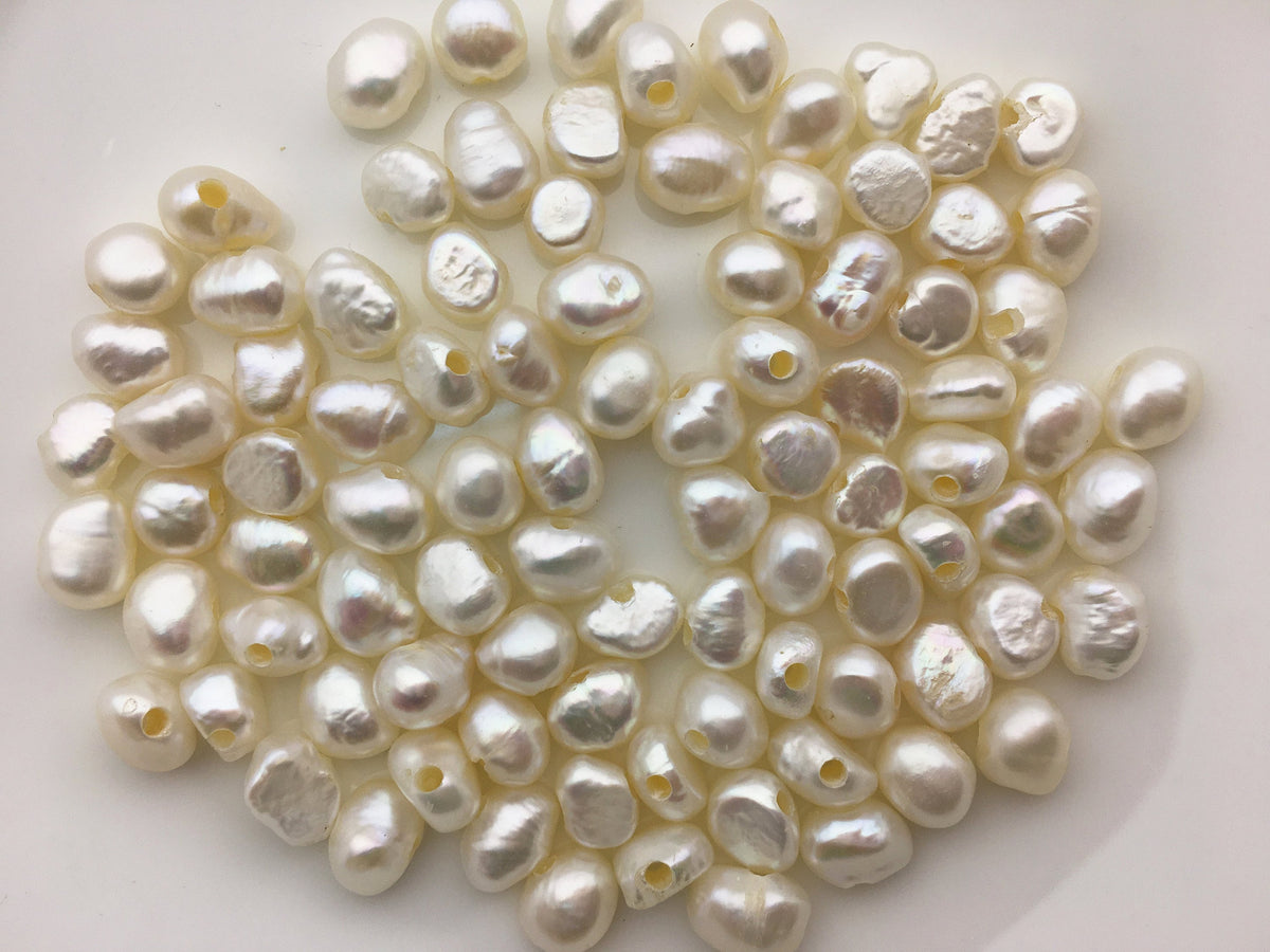 30pcs AA 7.4-8.3mm white nugget freshwater pearls, 2.2mm large hole, irregular pearl, Cultured Pearl Beads, Loose Pearls Bulk Supplies, LM8-2A-9