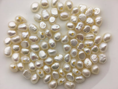 30pcs AA 7.4-8.3mm white nugget freshwater pearls, 2.2mm large hole, irregular pearl, Cultured Pearl Beads, Loose Pearls Bulk Supplies, LM8-2A-9