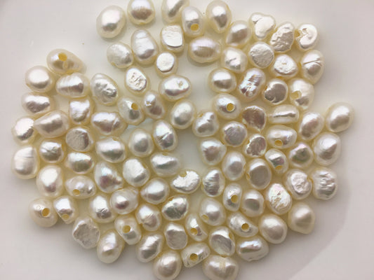 30pcs AA 7.4-8.3mm white nugget freshwater pearls, 2.2mm large hole, irregular pearl, Cultured Pearl Beads, Loose Pearls Bulk Supplies, LM8-2A-9