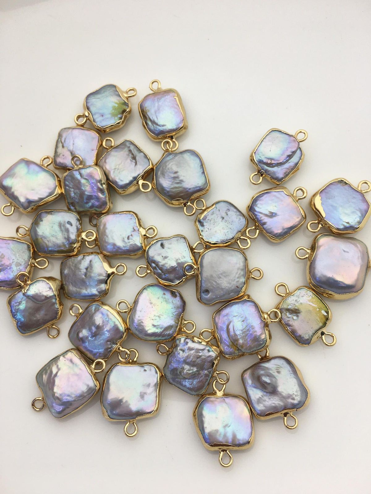 5pcs AA+ 12-15mm Gray Block Pearl Pendant with Gold Electroplated Edge for make Earrings bracelet necklace, wen pearl, EDG-014