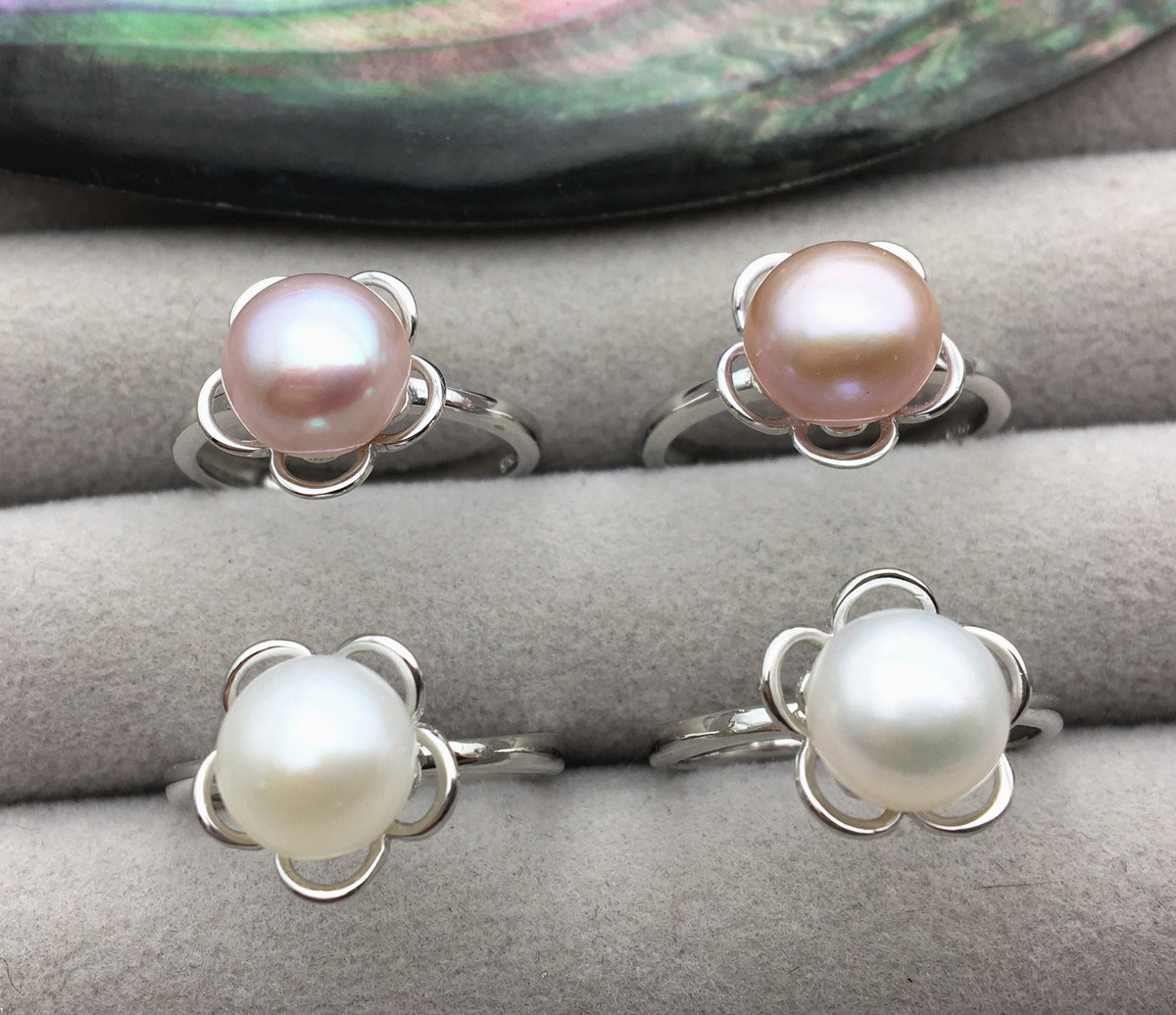 AAA White/Purple Freshwater pearl ring, S925 sterling silver ring, cz diamond wedding rings, bridal ring, anniversary rings, R1-038
