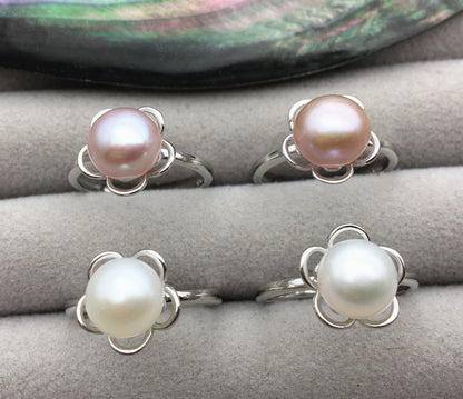 AAA White/Purple Freshwater pearl ring, S925 sterling silver ring, cz diamond wedding rings, bridal ring, anniversary rings, R1-038
