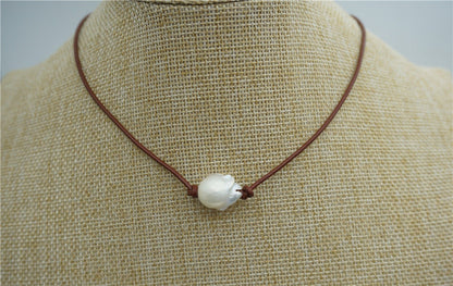 Huge pearl necklace, Leather Pearl Choker, Pearl Leather Necklace, White Freshwater pearl, Black Leather Pearl necklace, Le2-019