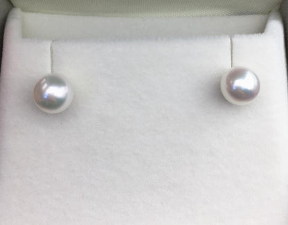high luster!1 pair AAA 6.5-7mm akoya round pearl stud earrings,sterling silver metal,made in japan,SE3-097