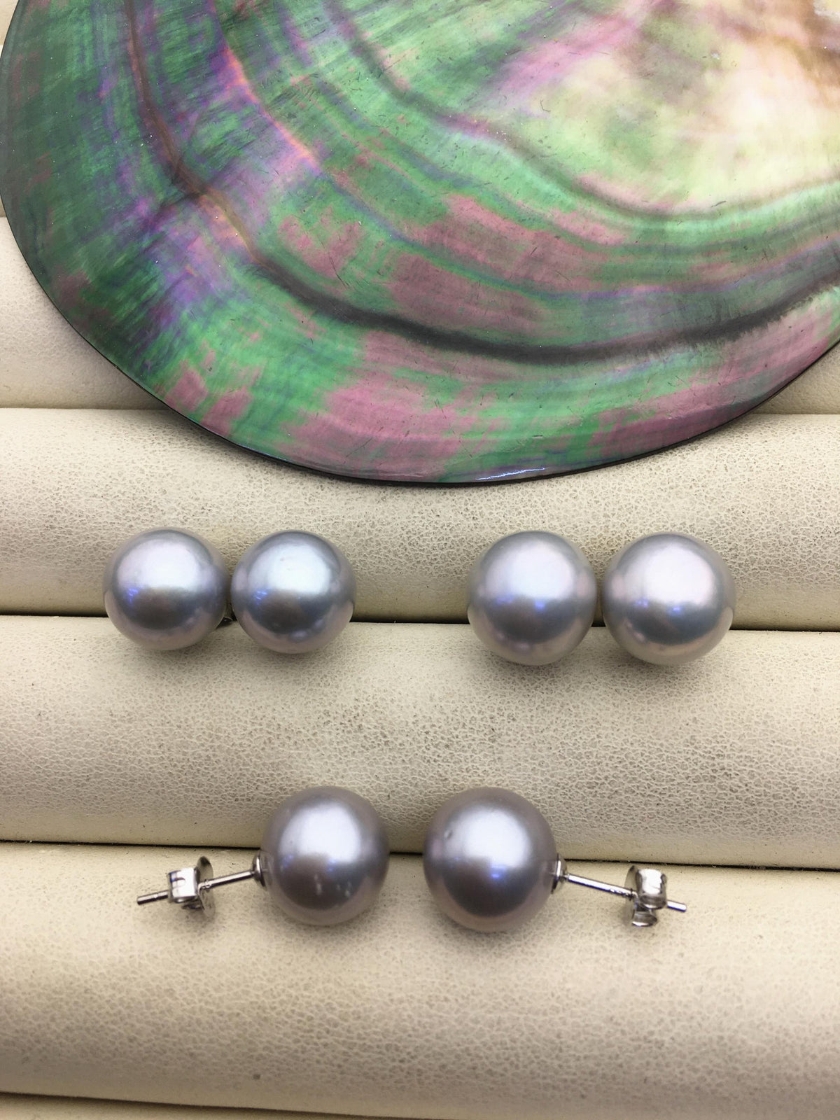 1 pair AAA 10-11mm gray round edison pearl stud earrings, S925 Sterling Silver stud earrings, wedding pearl earrings, SE3-T9-26