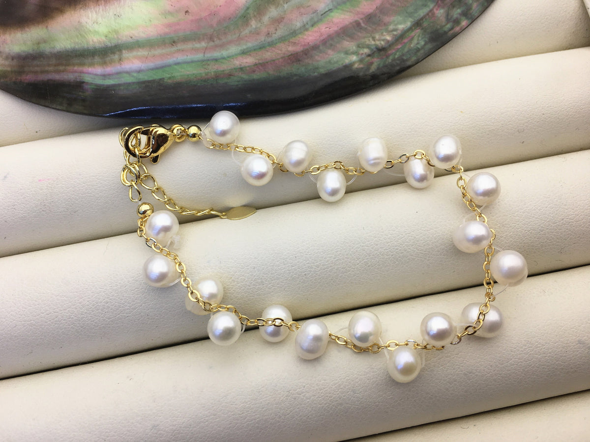 6.5+2'' white AA+ 4-5mm small potato pearl handmade bracelet, B8-055-10