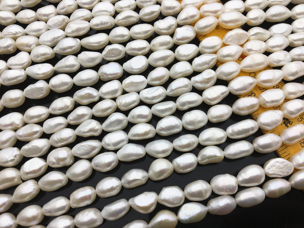 AA 9-10mm white long nugget freshwater pearls,LM9-2A-3