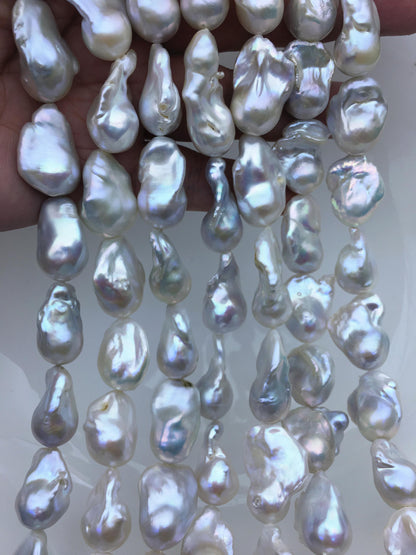15.5'' AAA 14-18mm big white with natural gray flame ball pearl,FL15-3A-7-8