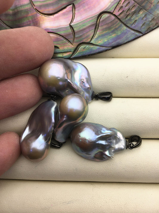 1pc AA+ 13-17mm big gray baroque pearl pendant necklace,S925 Sterling silver pendant,NC1-T31