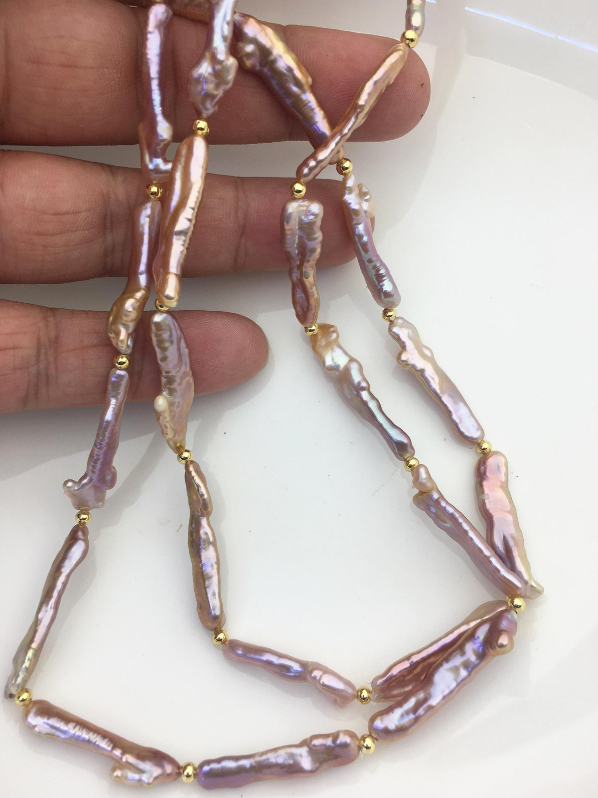 33'' AAA 4-8mm purple rainbow toothpick keshi biwa freshwater Pearl necklace, genuine freshwater Pearl necklace, NPN1-024-7