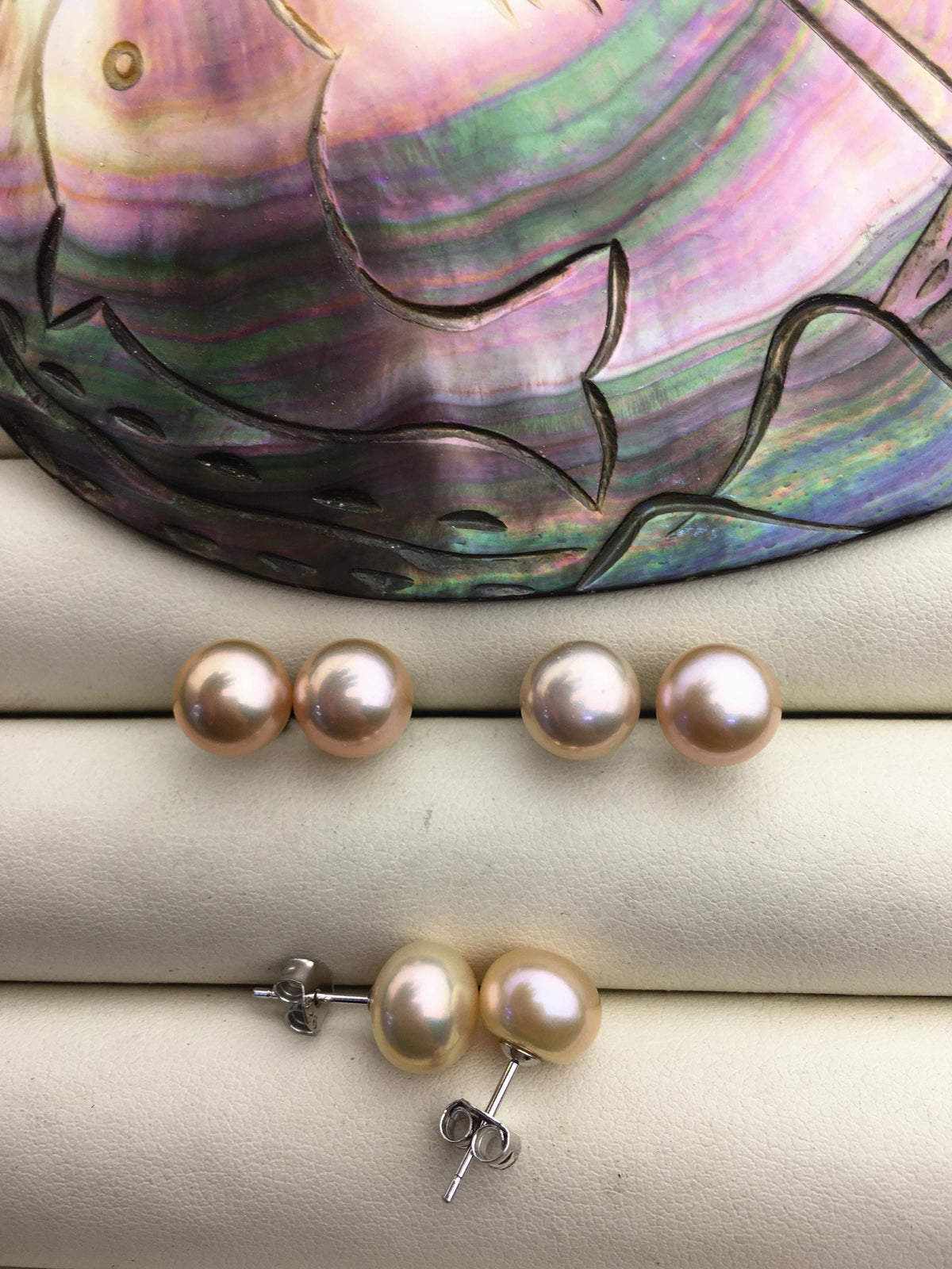 1 pair AAA 8.5-9mm Purple Rainbow Pearl Stud Earrings, pearl earrings, S925 Sterling Silver, classic pearl studs, SE1-T42