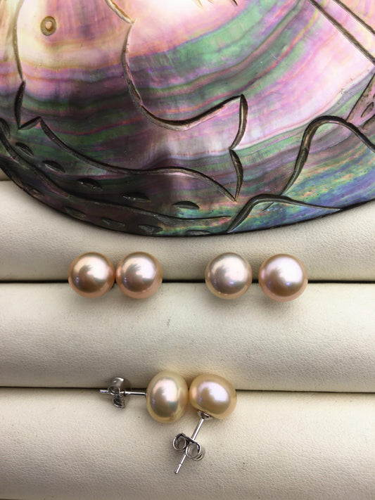 1 pair AAA 8.5-9mm Purple Rainbow Pearl Stud Earrings, pearl earrings, S925 Sterling Silver, classic pearl studs, SE1-T42