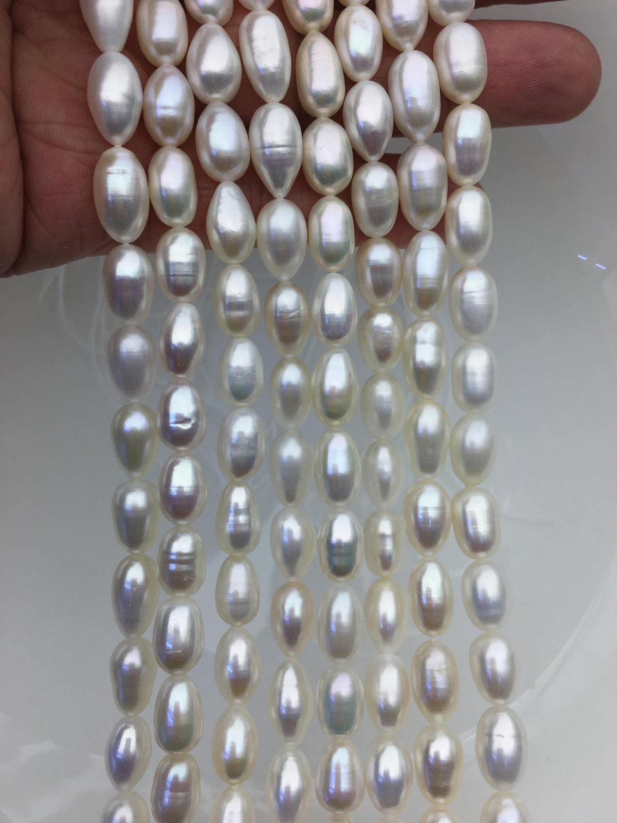 AAA- 7.3-8mm x 10-12mm Cultured White Freshwater Rice Pearls beads, drop pearl necklace, diy pearl beads, gift for her, LR8-2A-2