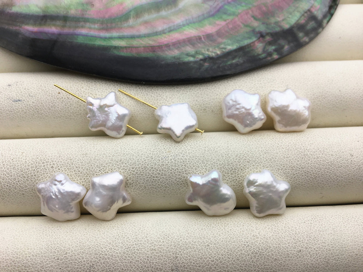 10 pairs AA 9-12mm White Five pointed star Shape Freshwater Pearl White loose Beads Piar,wholesale,ZS-103-37-11
