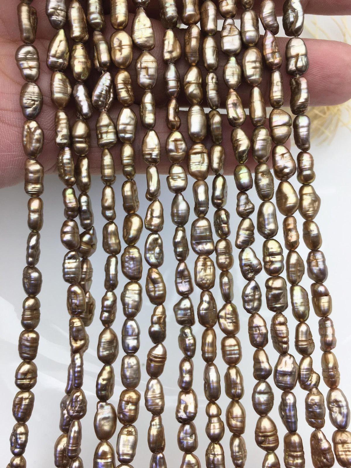 AA 5-6mm browntoothpick Biwa Pearl Necklace,Genuine Fresh Water Pearl,Wedding Necklace,Mothers Day,ZS-80-10-23