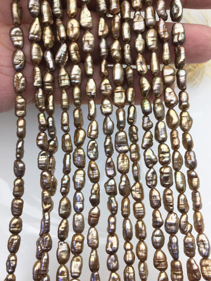 AA 5-6mm browntoothpick Biwa Pearl Necklace,Genuine Fresh Water Pearl,Wedding Necklace,Mothers Day,ZS-80-10-23