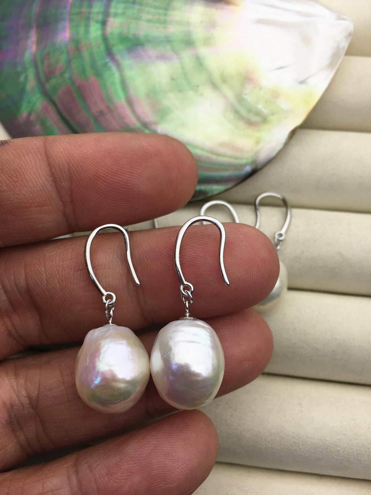 1 pair AAA 13-14mm white drop edison pearl dangle earrings,S925 Sterling Silver earrings,wedding pearl earrings,SE3-T9-1