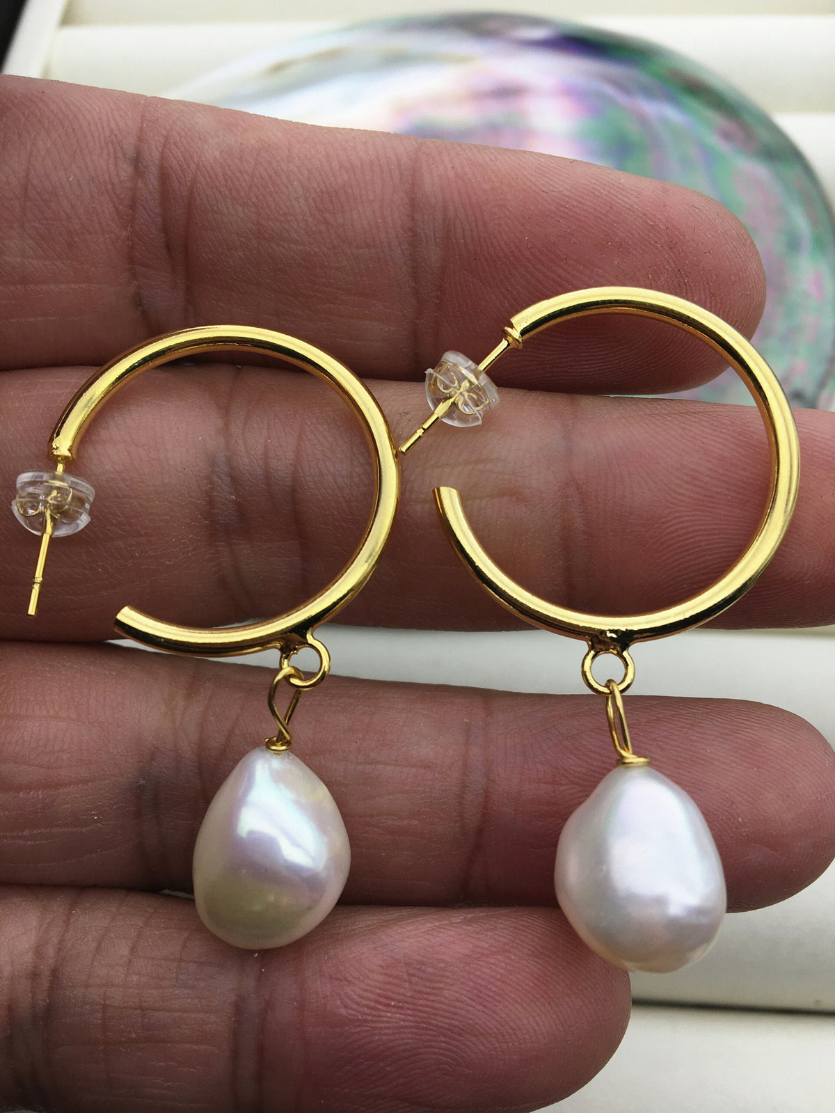 Big Hoop 11mm White nugget pearl stud earrings,wedding pearl earrings,SE3-131-49