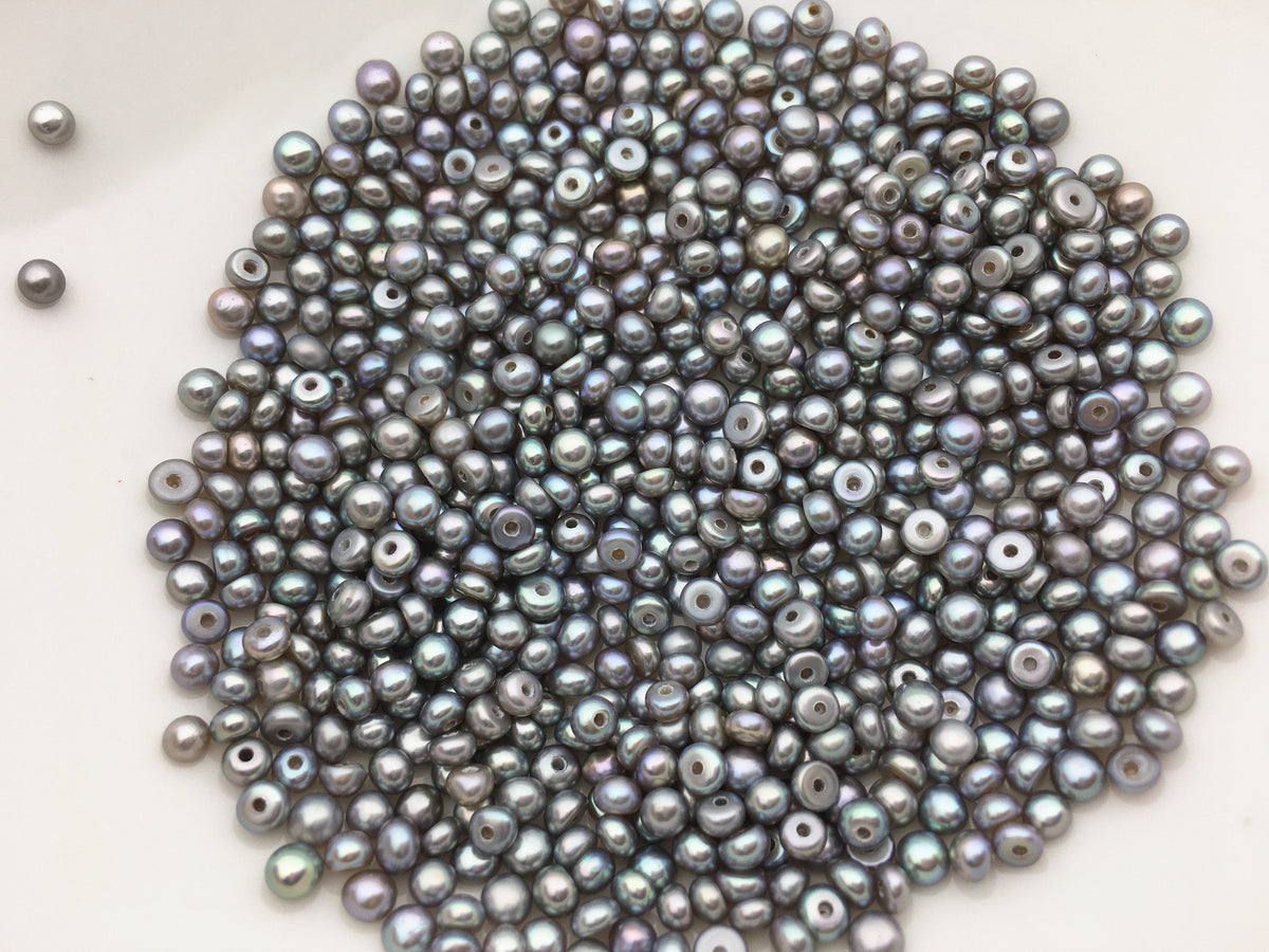 20pcs AAA 3-3.5mm Gray Seed Button freshwater Pearls,half drilled,BTN3-4A-8-1