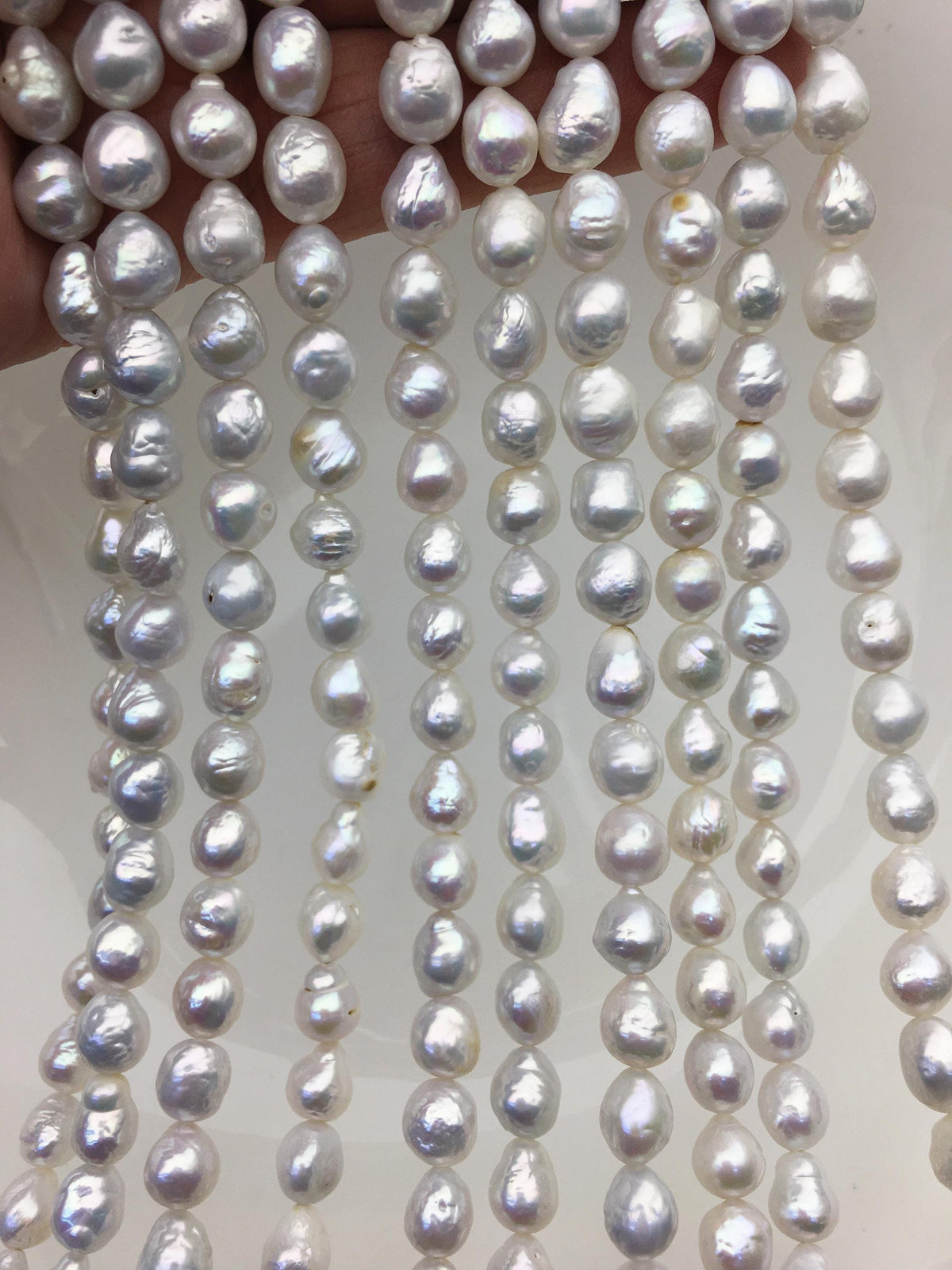 AA 7-8mm white baroque rice freshwater pearls, Cultured white freshwater pearls beads, pearl necklace, pearl wholesale, LR7-T8