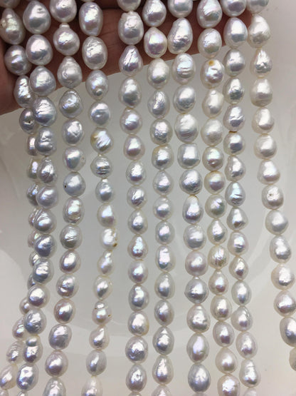 AA 7-8mm white baroque rice freshwater pearls, Cultured white freshwater pearls beads, pearl necklace, pearl wholesale, LR7-T8