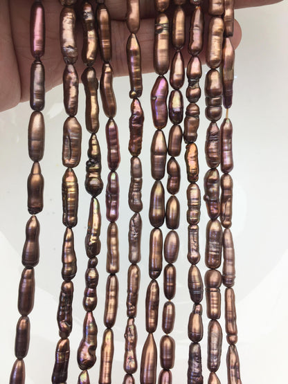 AA+ 5-6mm red brown toothpick Biwa Pearl Necklace,Genuine Fresh Water Pearl,Wedding Necklace,Mothers Day,ZS-80-10-36