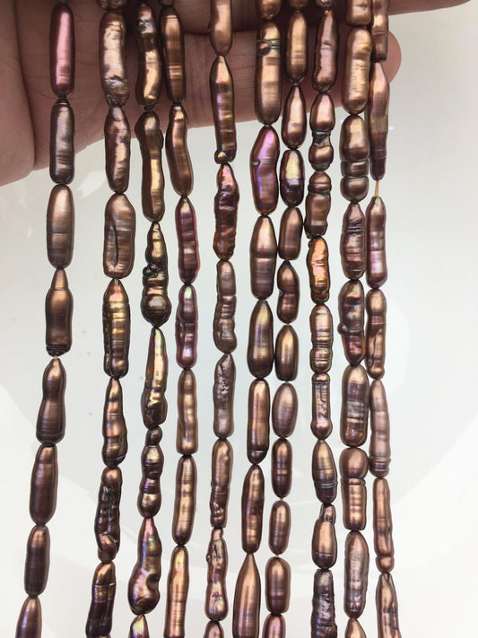 AA+ 5-6mm red brown toothpick Biwa Pearl Necklace,Genuine Fresh Water Pearl,Wedding Necklace,Mothers Day,ZS-80-10-36