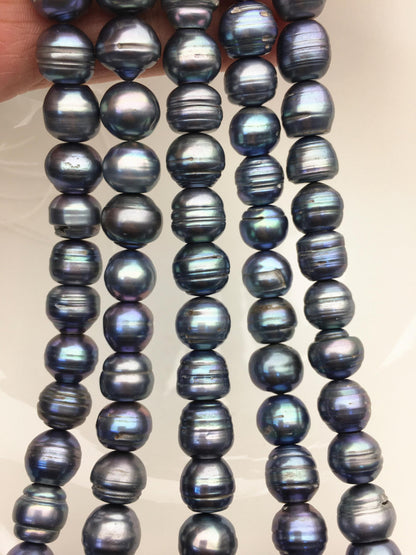 16.5'' AA 11.5-12.5mm blue black button freshwater pearls, Cultured pearl, diy pearl beads, gift for her, necklace, Christmas, SM12-T5