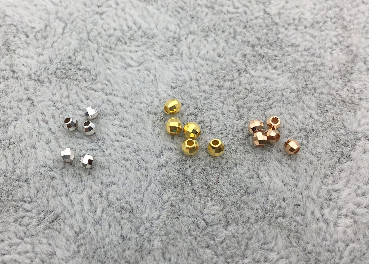 18k Real 2mm/2.3mm/2.8mm White/Yellow/Rose Gold Handmade Bali Style Faceted Round Beads, 18k Gold Beads. 18k Spacer Beads, ASG-PJ-002