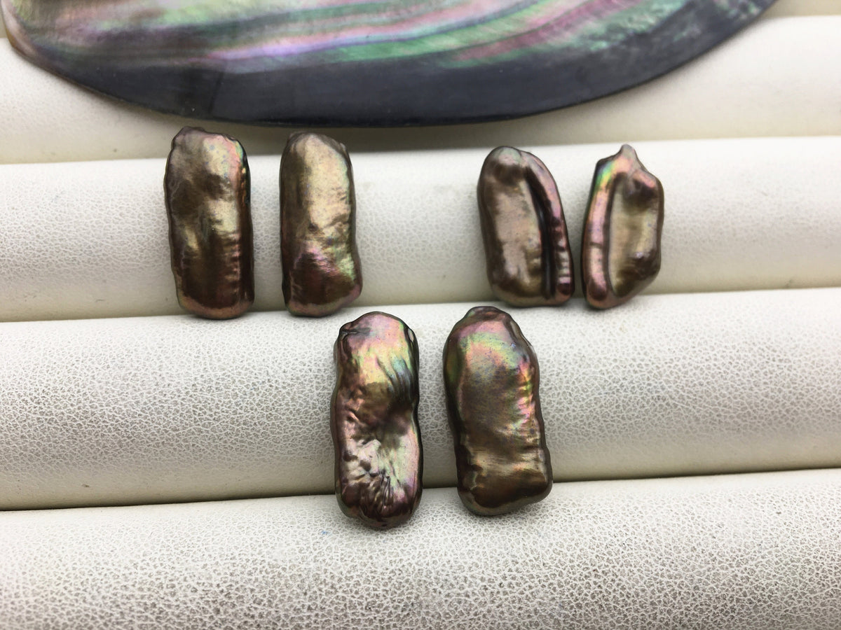 2 pairs AAA 8-10mm Brown Biwa keshi pearls Pair, for make dangle earrings, baroque pearl, loose pearl beads, very high luster, ZS-127-36-11
