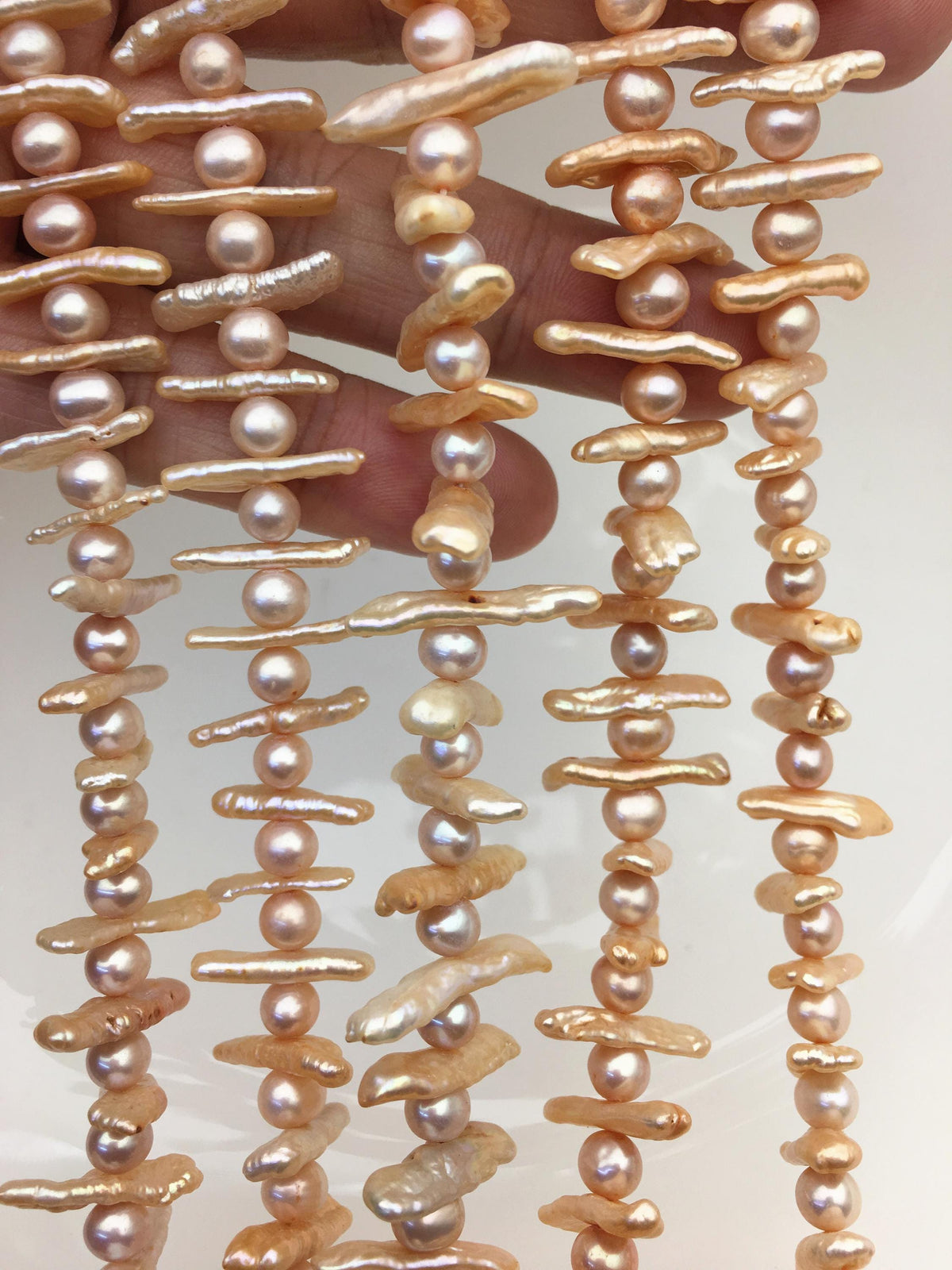AA+ 6-8mm pink orange Biwa Pearl Necklace,ZS-128-3