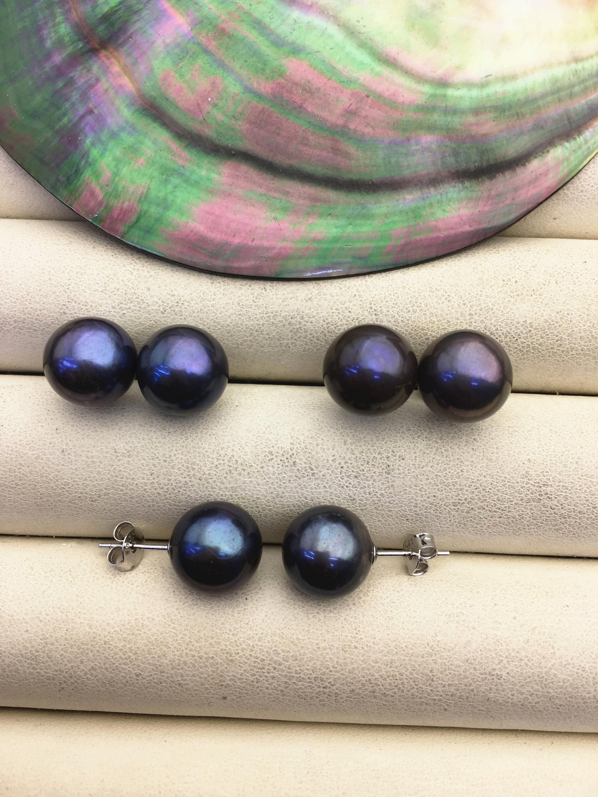 1 pair AA+ 10-11mm black round edison pearl stud earrings, S925 Sterling Silver stud earrings, wedding pearl earrings, SE3-T9-60