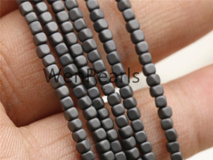 Hematite,2mmx2mm Scrub cube square Beads,AAA, 15.5 inches,G50-CU22-002