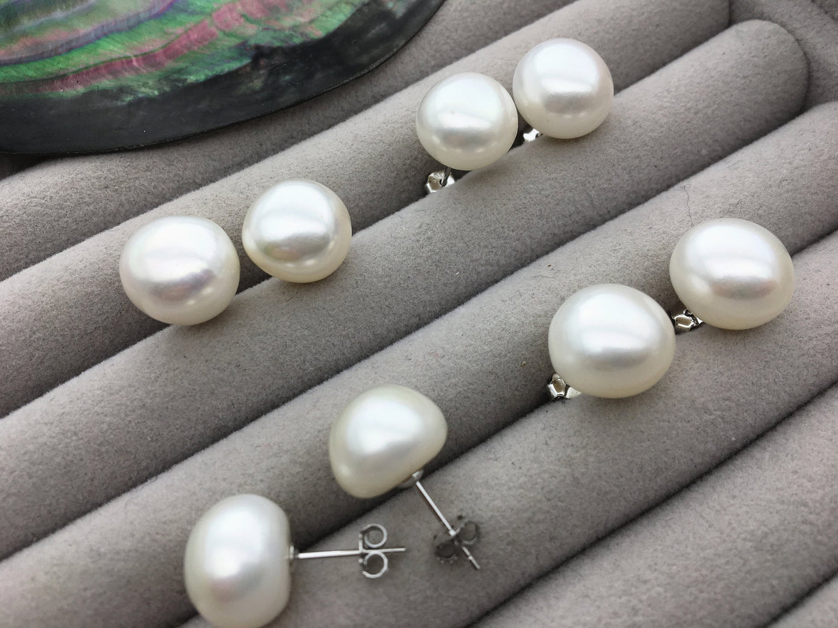AAA 12-12.5mm big white nugget baroque Pearl Stud Earrings, freshwater pearl earrings, classic pearl studs, SE1-069-9