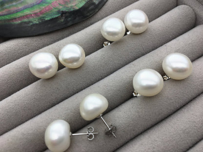 AAA 12-12.5mm big white nugget baroque Pearl Stud Earrings, freshwater pearl earrings, classic pearl studs, SE1-069-9