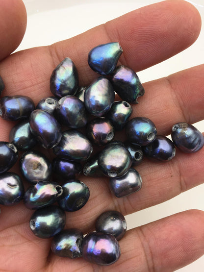 25pcs 9.3-10.3mm deep blue black nugget freshwater pearls, 2.2mm large hole, diy pearl beads, Irregular Beads for Pearl Necklace, LM10-T5