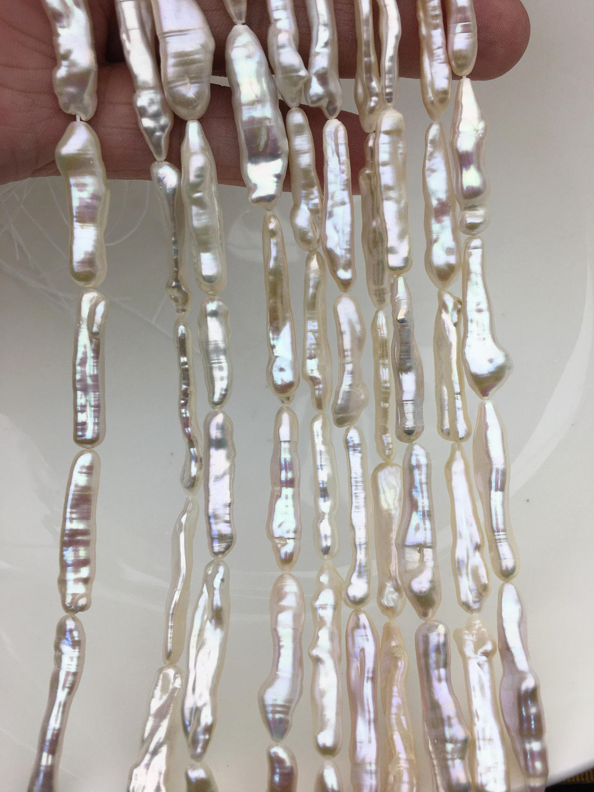 AA+ 4-7mm toothpick Biwa Pearl Necklace, white Pearl necklace, Genuine Fresh Water Pearl, Wedding Necklace, ZS-80-11
