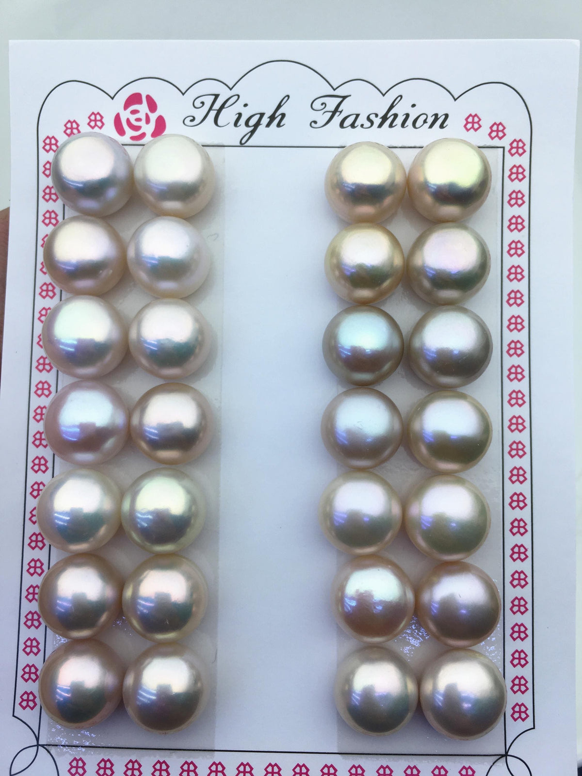7 pairs AAA 12-12.5mm natural color big button round freshwater pearls pair,BTN12-T1