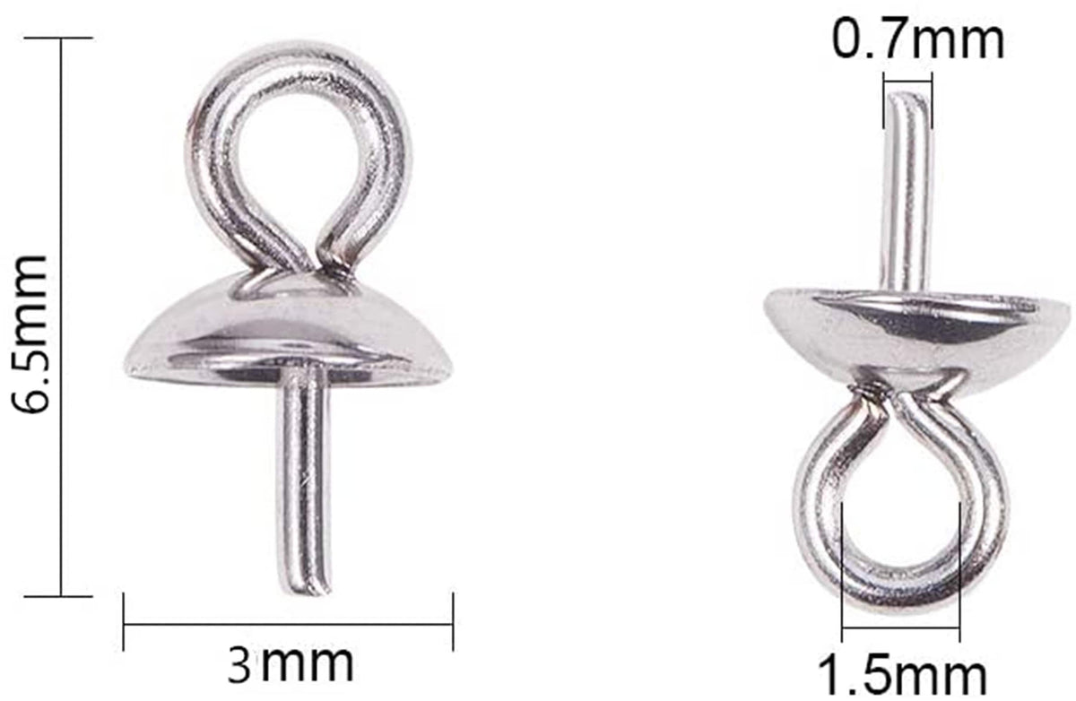 20pcs 3mmx6.5mm sterling silver Small Hole Cup Pearl Screw Eye Pin Bail Peg Pendants for Half Drilled Beads Jewelry Making, ASL-P-017