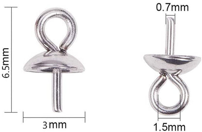 20pcs 3mmx6.5mm sterling silver Small Hole Cup Pearl Screw Eye Pin Bail Peg Pendants for Half Drilled Beads Jewelry Making, ASL-P-017