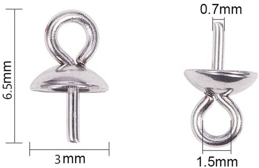 20pcs 3mmx6.5mm sterling silver Small Hole Cup Pearl Screw Eye Pin Bail Peg Pendants for Half Drilled Beads Jewelry Making, ASL-P-017