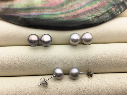 1 pair AAA 6-7mm Golden Gray Rainbow Natural Color Pearl earrings, Sterling Silver, bridal, SE1-019