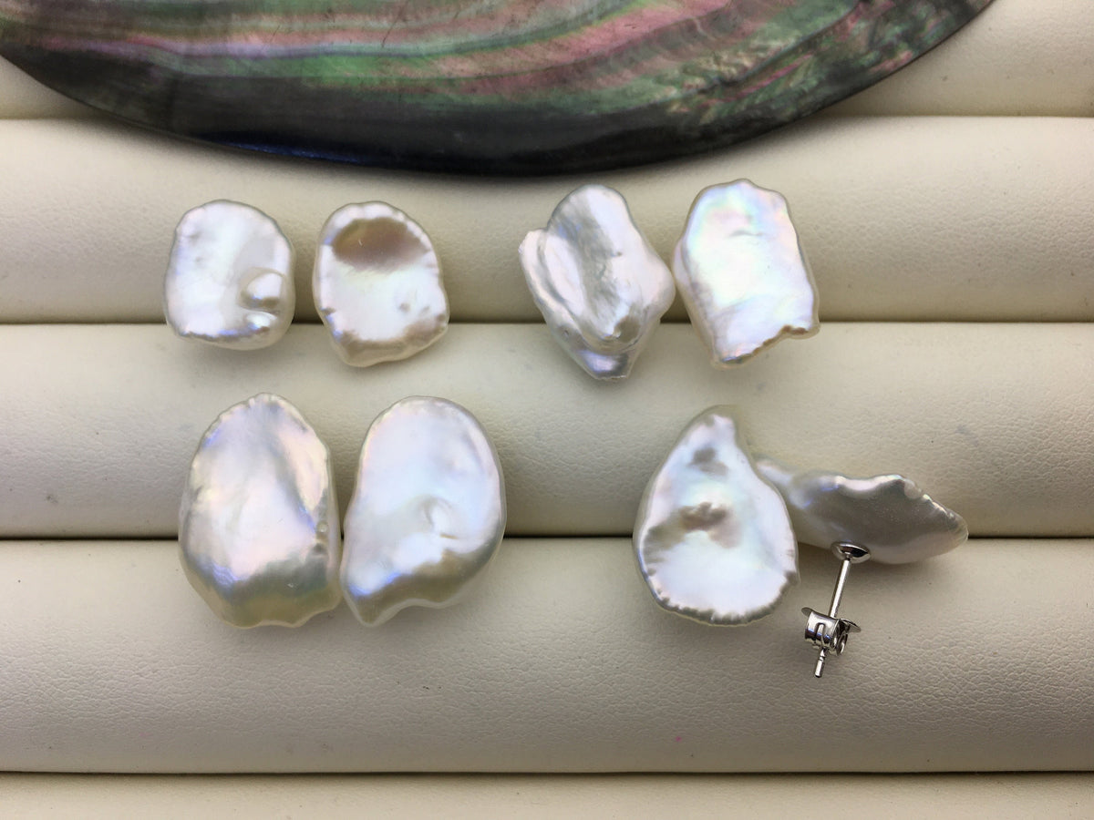 Rare!AAA 10/11/12/13/14/15mm BIG white Natural Long keshi Freshwater Pearl Stud Earrings, Stud Earrings for Women Girls, SE3-062