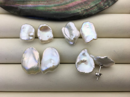 Rare!AAA 10/11/12/13/14/15mm BIG white Natural Long keshi Freshwater Pearl Stud Earrings, Stud Earrings for Women Girls, SE3-062