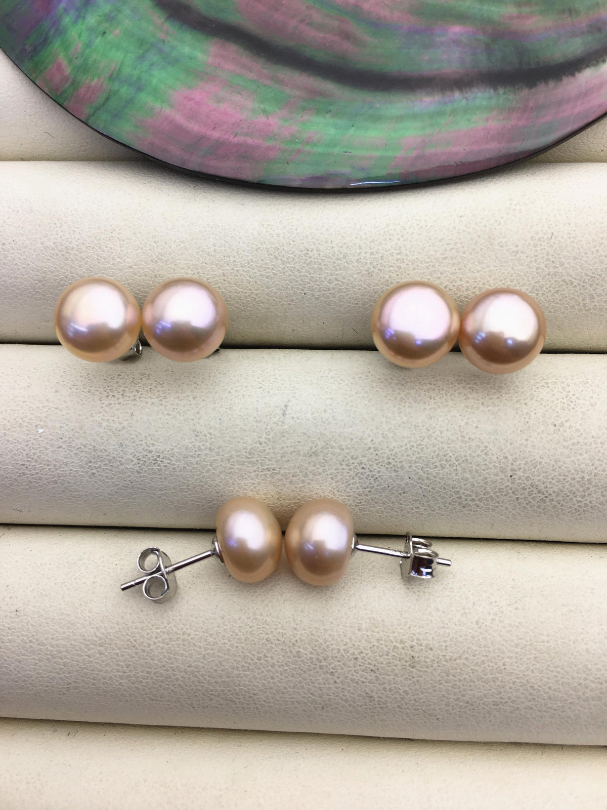 1 pair AAA 8.5-9mm Natural Rainbow Pearl Stud Earrings, pearl earrings, S925 Sterling Silver, classic pearl studs, SE1-T21