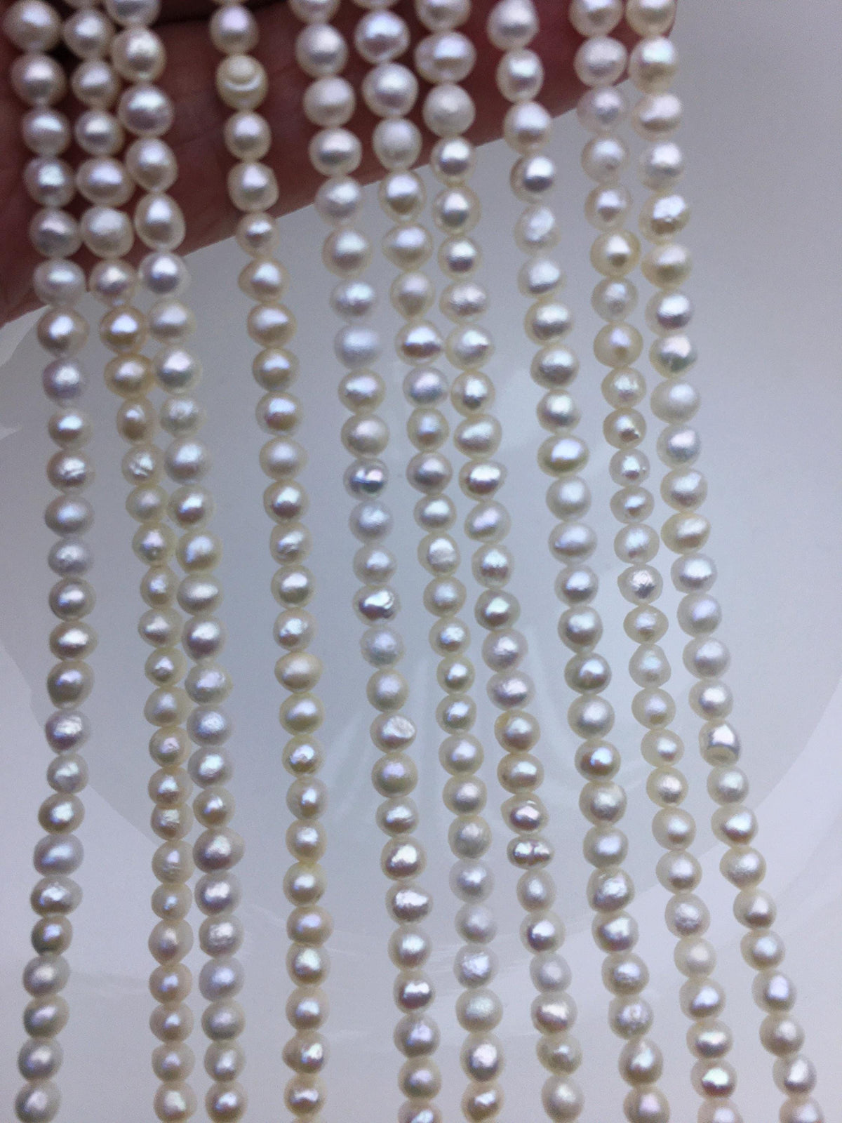 AA 4-4.5mm white thick skin near round potato freshwater pearls, white round pearl, full strand, round pearl strands, pearl wholesale, RP4-T2